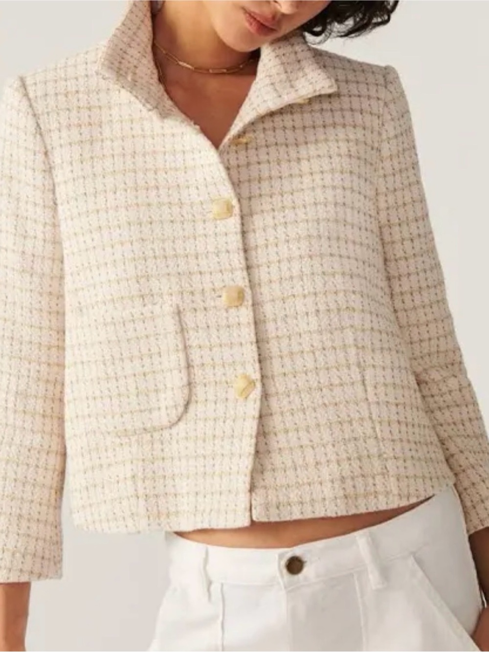 Ba&sh Cream Tweed Button-Front Jacket - Unbranded
